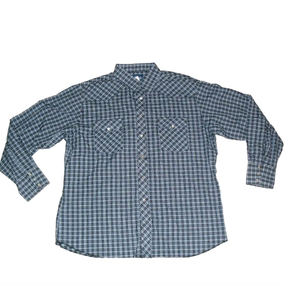 Wrangler 90s Vintage Mens Pearl Buttons Blue Plaid Long Sleeve Shirt sz. XL New - Picture 1 of 4
